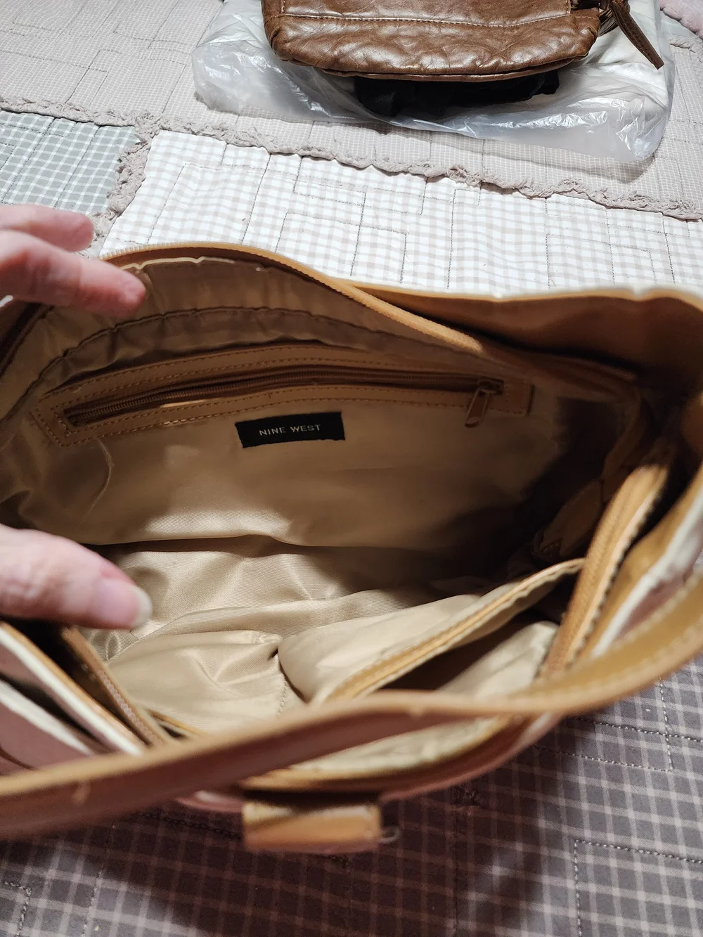 Nine West Cream and Tan Shoulder Hobo with Buckle Accent
